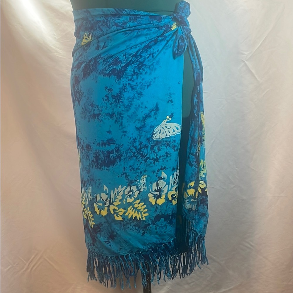 Blue and Yellow Batik Sarong with Fringe